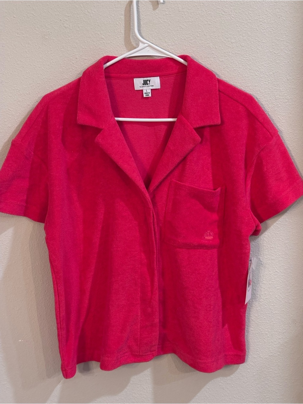 Juicy by Juicy Couture Watermelon Towel Terry Button Down Lounge Top, Sz Lg